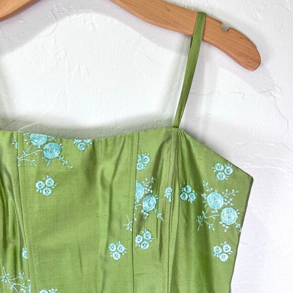 Vintage Y2K 90s Nanette Lepore Silk Mini Dress Sz 8 Corset Green Garden Fairy - Picture 2 of 7